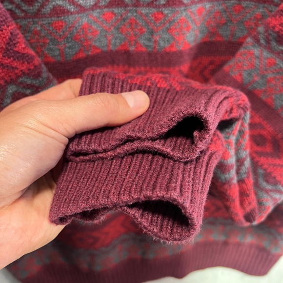 LL Bean Nordic Fair Isle Knit Sweater Mens Large TALL 1/4 Zip Red Gray Holidays - Picture 5 of 12